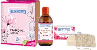 I PROVENZALI GIARDINO DI ROSE SET: OLIO MANDORLE DOLCI 200ML + SAPONETTA + GUANTO SCRUB